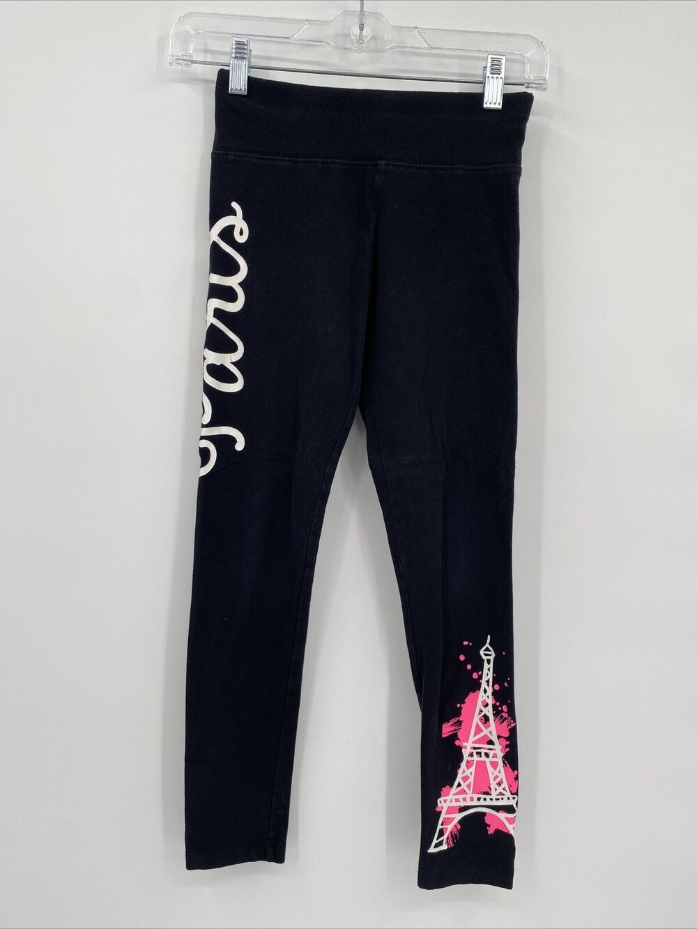 Justice Girls Stretch Elastic Waist Pull-On Paris Print Leggings Black Size 10